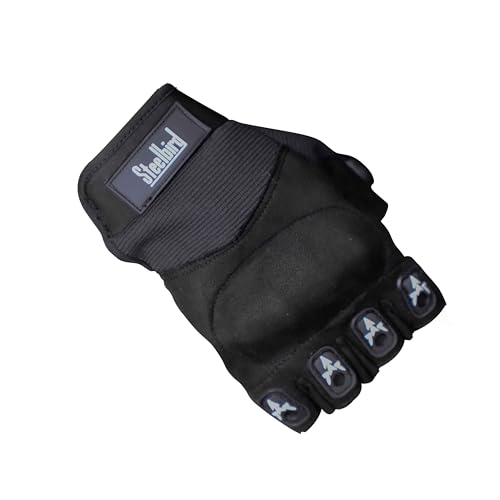 Steelbird Polyester 3GSOS Half Finger Bike Riding Gloves, Protective Off-Road Motorbike Racing (Medium,Black)