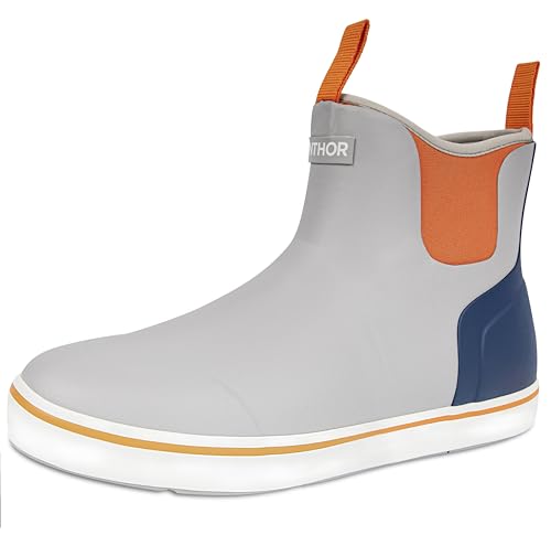 Men's Rain Boots, Waterproof Rubber Deck Boots, Anti Slip 3mm Neoprene Fishing Ankle Shoes for Outdoor Fishing, Boating （Size 7-14）