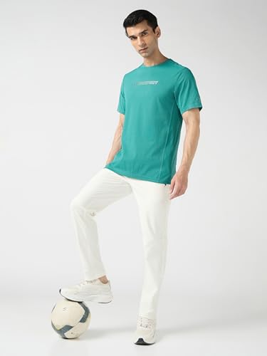 Image of TECHNOSPORT Men's Printed Slim Fit Henley Neck T-Shirt ELASTOLITE Half Sleeve Slip On Polyester for Gym Running Workout UPF50+ Anti Odour