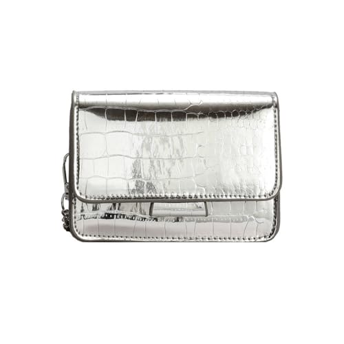 TOEECY Tasche Damen Mini Umhängetasche aus Hochwertig PU Stilvoll Kleiner Quadrat Design Trendy Accessoire für Abende Partys und Alltag Modebewusste Frauen(Silber)