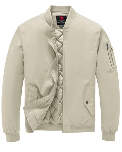 Image of TBMPOY Men's Winter Bomber Jacket Fall Casual Windbreaker Softshell Jackets | Quilted full zip coats, 5 pockets, water resistant, warm, windproof, stand-up collar, for outdoor, hiking, work, business