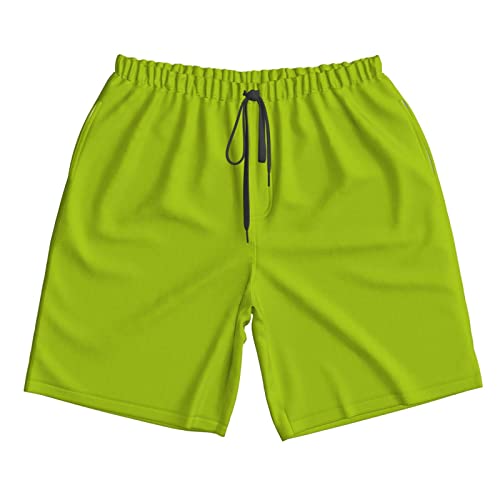FJQWKLF Bañador de Playa para Hombre, Color Verde Lima, Liso, con Bolsillos, Talla XL