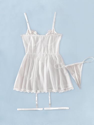 Image of Lilosy Sexy Garter Belt Mesh Lace Babydoll Lingerie Dress Set with Thong
