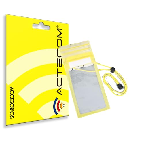 actecom Bolsa Impermeable para Móvil, IPX8 Universal con Cuerda Ajustable - Funda Acuática de Alta Sensibilidad para Celulares de hasta 6.4 (Amarillo)