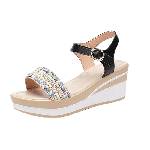 Chaussures à talons compensés et strass pour femme avec semelle épaisse gâteau confortable