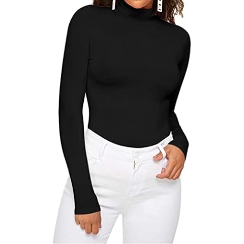 Vertvie Damen High Neck Top Dünne Warm Rollkragenpullover Slim Fit Weich Langarmshirt Basic Rolli Oberteil Hoher Kragen T-Shirt Cover