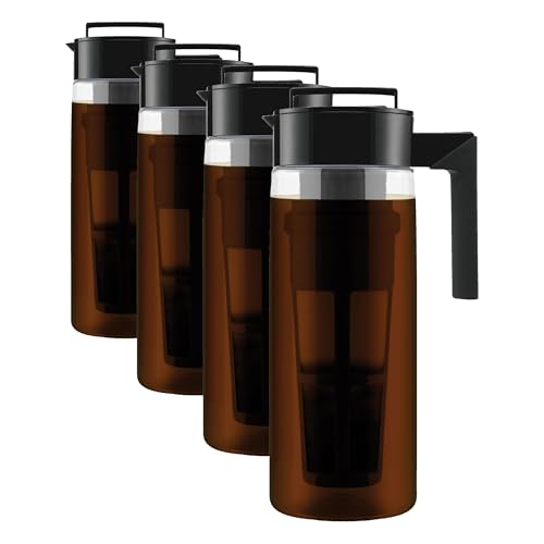 Image of Takeya Deluxe Cold Brew Coffee Maker-BPA-Free Tritan Pitcher with Airtight Leakproof Lid,Silicone Grip Handle,Fine-Mesh Filter-Shatter-Proof,Dishwasher Safe,Made in USA-2 Quart /Black,(Pack of 4)