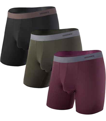 Separatec Men's Boxer Shorts Bamboo Rayon Breathable Soft Men's Underwear with Double Pouch Pack of 3 or 6 Pack