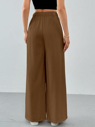 Image of Solid High Waist Straight Korean Loose Pleated Wide Leg Trouser for Women's & Girl's