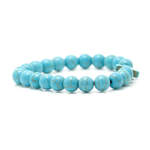 Image of Xusamss Fashion Religious Cross Bracelet 8mm Tiger Eye Turquoise Beads Elastic Bracelet,7 1 /2 wrist