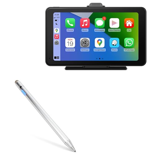BoxWave Stylus Pen Compatible with cogamichi Portable Car Stereo with Carplay (7 in) - AccuPoint Active Stylus, Electronic Stylus with Ultra Fine Tip - Metallic Silver