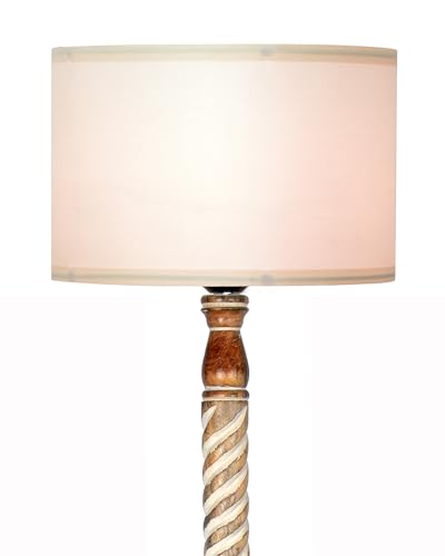Image of Homesake Rustic Wood Floor Lamp for Living Room Walnut Brown with Shade | Light Decoration for Home Corner Lamp for Living Room | Antique Floor Light Twisted Ropes, KD Off-White Drum
