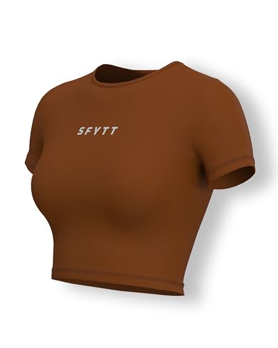 Image of Sfytt Women Gym Crop Top Athletic Yoga Short Sleeve Fitness Tight Tee Outdoor Workout Cropped Tank Tops