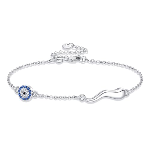 Evil Eye/Italian Horn Bracelet Sterling Silver Blue Evil Eye Bracelet Good Luck Jewelry for Women