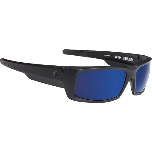 Spy Optic General Sunglasses Soft Matte Black with Happy Dark Gray Green Polar with Dark Blue Spectra Mirror Lens + Case2