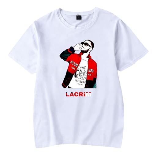 Lacrim T-shirt col rond à manches courtes pour homme et femme Impression décontractée Mode Tour Hip Hop Streetwear, Blanc-HL13004, XXS