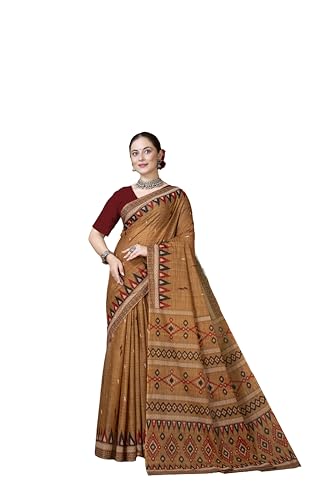 Image of TAMAIRA FASHION Mulmul Pure Cotton Saree For Woman Sambalpuri Printed |Office Wear Daily Wear Sarees For Women Without Blouse Piece (Available in 10 Colours)