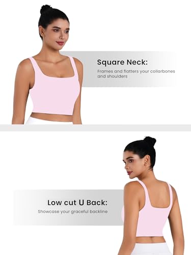 Image of Sunzel Square Neck Longline Sports Bra, Built-in Bra Crop Tank Top | Buttery Soft, Removable Pads, Light to Medium Support, Wide Straight Straps, Yoga, Pilates, Gym, Daily Wear