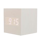 HOOTNEE Reloj Despertador Digital Cuadrado de Madera Multifunción con Pantalla Dual Luz Nocturna y Visualización de Temperatura Silencioso para Mesita de Noche y Viaje Alimentación USB