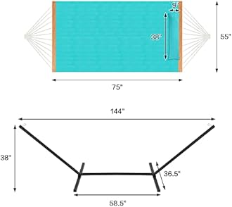Two Person Hammock with Stand for Outside Heavy Duty, Outdoor Patio Hammock with Portable Steel Stand, Large Double Hammocks,480lbs Capacity.(Aruba)