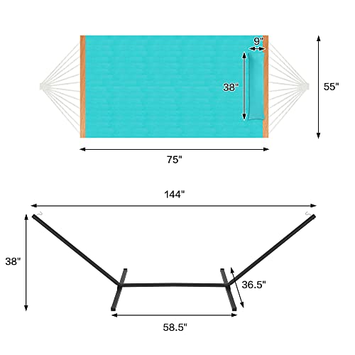 Two Person Hammock with Stand for Outside Heavy Duty, Outdoor Patio Hammock with Portable Steel Stand, Large Double Hammocks,480lbs Capacity.(Aruba)
