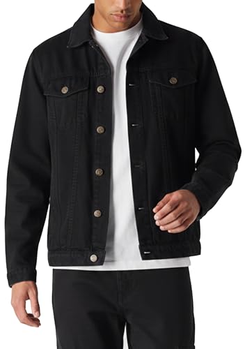 JMOJO Denim Jacket Men Regular Fit Mens Black Jean Jacket Trucker - Lightweight Casual Outerwear with Vintage Oversized Distressed Look Perfect for Streetwear Concerts Travel & Everyday Wear