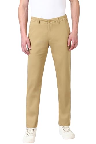 Image of Peter England Men's Straight Fit Mid Rise Chino Casual Trouser with Premium Dobby