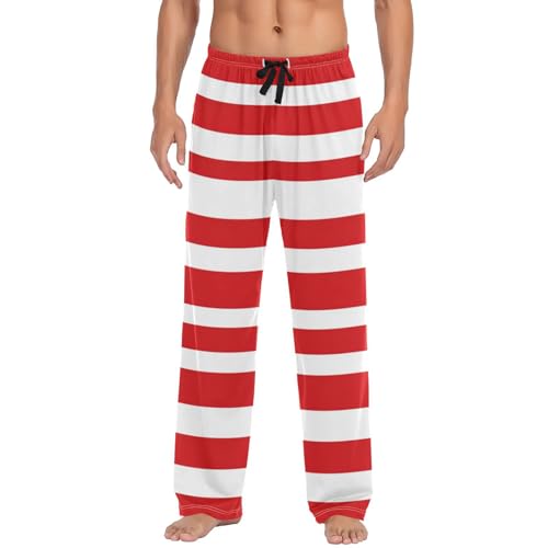 ALAZA Cute Red White Stripes Men’s Pajama Pants Soft Long Sleep Pants Lounge Pajama Bottoms with Pockets