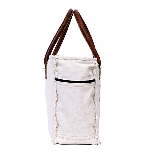 Cla Bags Sel De Mer Upcycled Canvas & Cowhide Hand/ Tote Bag Radiant Leather Crossbody (Off-White) #TOP3