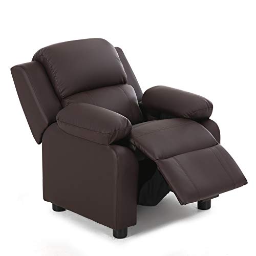 Image of HONEY JOY Kids Recliner, 2-in-1 Toddler Lounge Chair with Armrest Storage, Adjustable Footrest & Headrest, Child-Size Kids Recliner Chair for Boys Girls 3+ Age Group (Coffee)