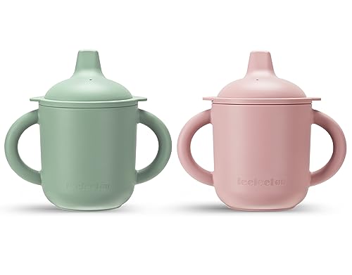 Image of Leeleelon Silicone Baby Sippy Cup, 6-12 Month, 6 Oz, 100% Leak Proof Toddler Cups with Handles, Soft Silicone Spill Proof Spout for infant, Baby Water Cup