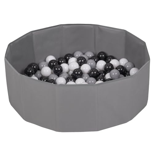 Petsona Hundepool Für Hunde Faltbarer Hundeplanschbecken Mit Bunten Bällen, Hundebadewanne Spielbereich Und Planschbecken Katzen, Grau: Grau/Weiß/Schwarz