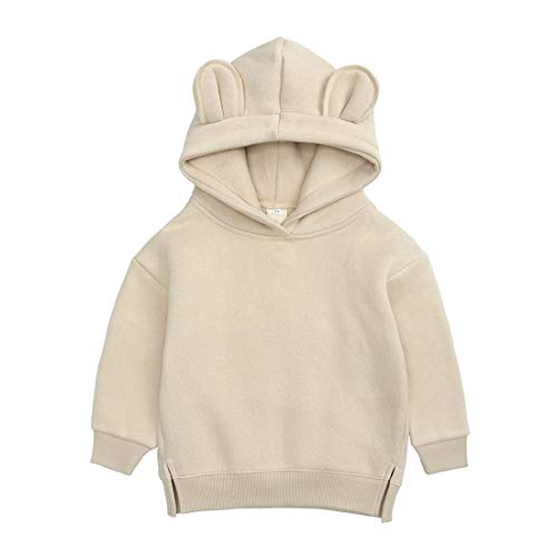 Baby Unisex Cotton Solid Hoodies, Toddler Sweatshirt Kids Cute Ear Hoody Tops Pullover Fall Winter Clothes Beige #TOP14