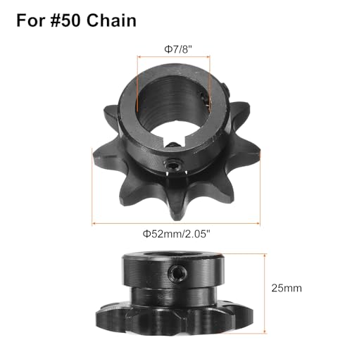 Image of uxcell #50 Chain Roller Sprocket B Type, 7 /8 inch Bore 9 Tooth Single Strand Chain Sprocket, Carbon Steel, Keyway with Set Screws