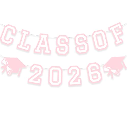 Image of Class of 2026 Graduation Banner University College Grad Garlands Decoration Party Supplies High School Colors Pink