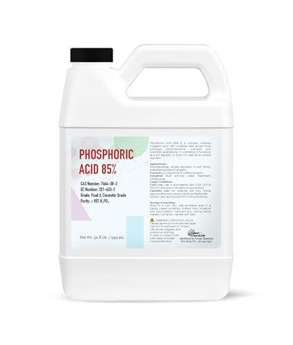 Phosphoric Acid 85% (32 Oz / 946 mL) 85% Phosphoric Acid Food Grade Technical Grade Liquid Rust Remover Metal Cleaner pH Adjuster DIY Applications