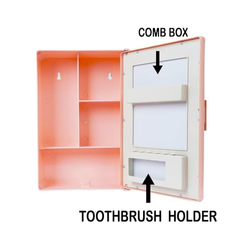 Image of PGen Small Size Mini Wall Mounted Mirror Storage Cabinet Organiser Shelf for Bathroom Kitchen Washbasin Dressing Room (Pink)
