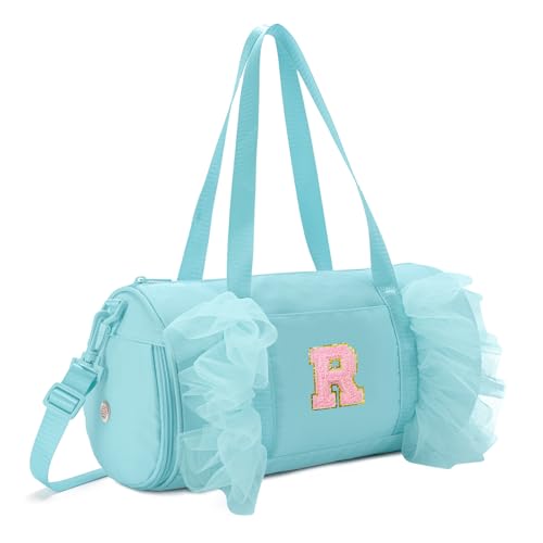 Gitus Birthday Gifts for Girls Age 4-8 Personalized Dance Bag Duffle Bags with Initial Letter Patch Ballets Bag for Girls Mini Travel Tote (Icing Blue-R)