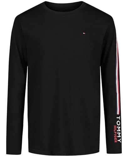 Tommy Hilfiger Boys' Long Sleeve Crewneck T-Shirt, Tommy Sleeve Black, 14-16 - image 1