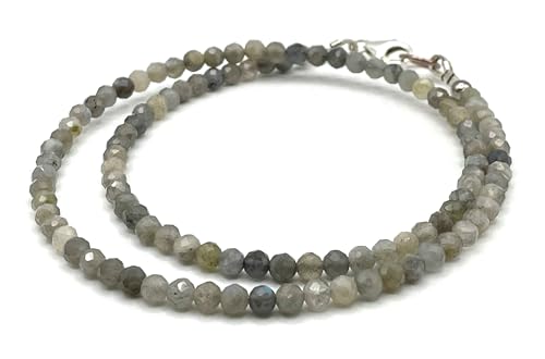 Collier ras du cou argent 925 anti-allergie avec labradorite véritable ajustable