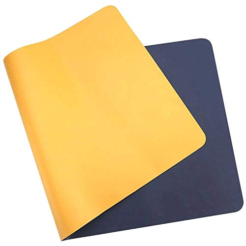 Image of House of Quirk Laptop Keyboard Mouse Felt Pad with Paper and Pen Pocket for Desktops (78.7 x 39 CM, Dark Blue /Yellow)