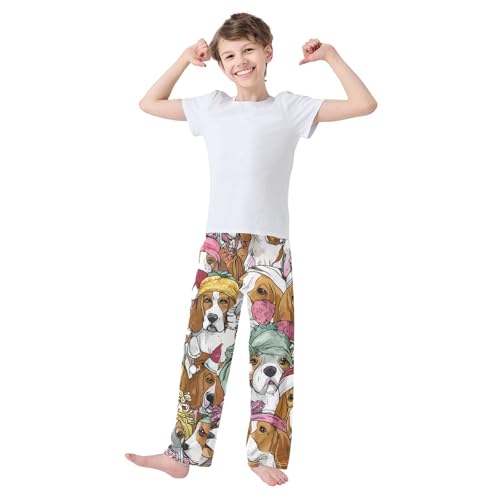 ZZXXB Christmas Beagles Print Boys Long Pants Soft Trousers Elastic Waist Kids Lounge Bottoms with Pockets S-XL3