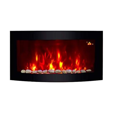 TRUFLAME BLACK GLASS CURVED ELECTRIC WALL MOUNTED FIRE PLACE WITH PEBBLE EFFECT Cover