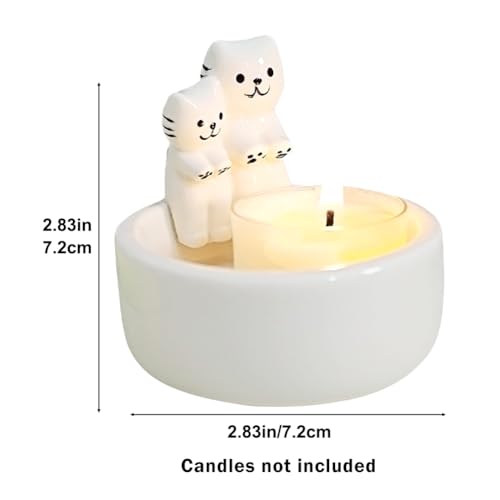POHOVE Cat Candle Holder, Cartoon Kitten Tea Light Candlestick, Handmade Ceramic, for Cat Lovers (Couple Kitten) - Image 3