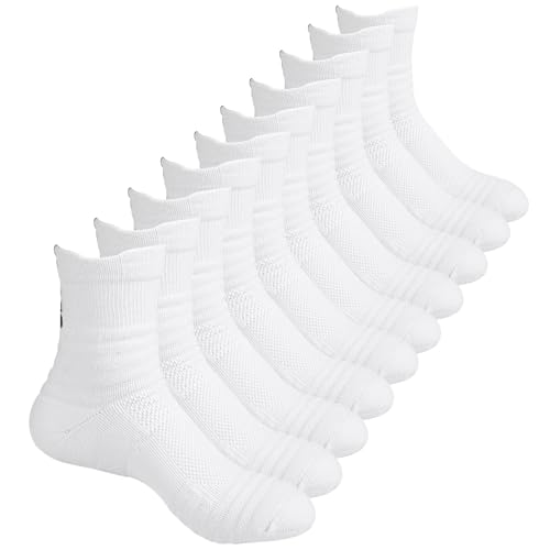 VIDACO 5/10 Pairs Men's Athletic Socks 8-10 Moisture-Wicking Crew Socks Arch Support - Cushioned Towel Foot Running Tennis