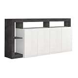 C L'AFFAIRE Buffet 4 Portes Blanc laqué et niches Gris oxyde   ARTIRA