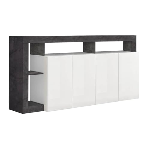 C L'AFFAIRE Buffet 4 Portes Blanc laqué et niches Gris oxyde - ARTIRA