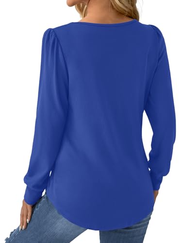 GKBK Women Long Sleeve Shirts Fall Tops Dressy Pleated Scooped Neck Tunic Tops for Leggings Royal Blue L — view 5