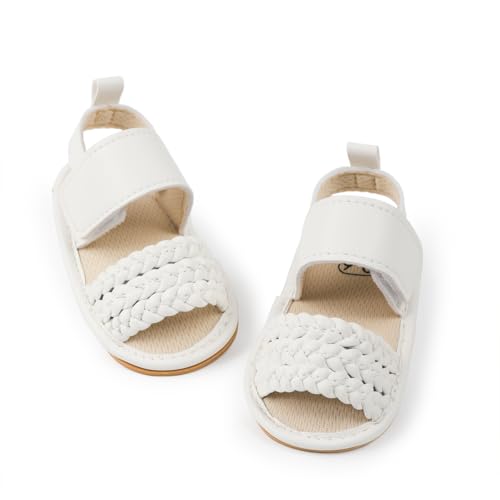 Image of HsdsBebe Baby Girls Sandals Bohemia Flower Bow Soft Sole Toddler First Walkers Beach Summer Shoes
