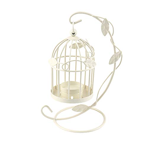 Westeng Lanterne à Bougie Vintage En forme de cage à oiseaux en Métal Décoration de table, Fer, blanc, Taille M
